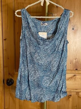 Fabindia Blue & White Cowl Neck Sleeveless Top Size M NWT